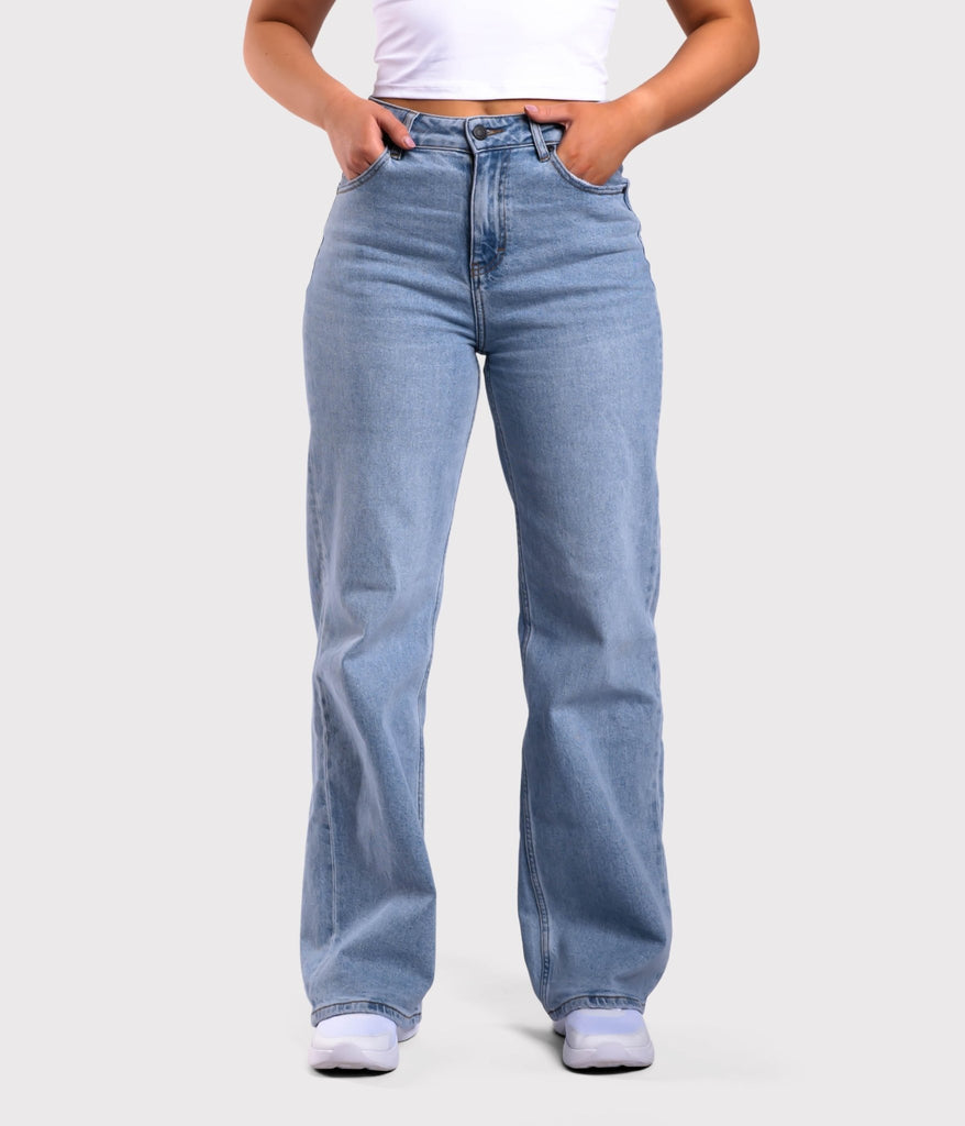 Light Blue Straight-leg Jeans - Peach Tights -